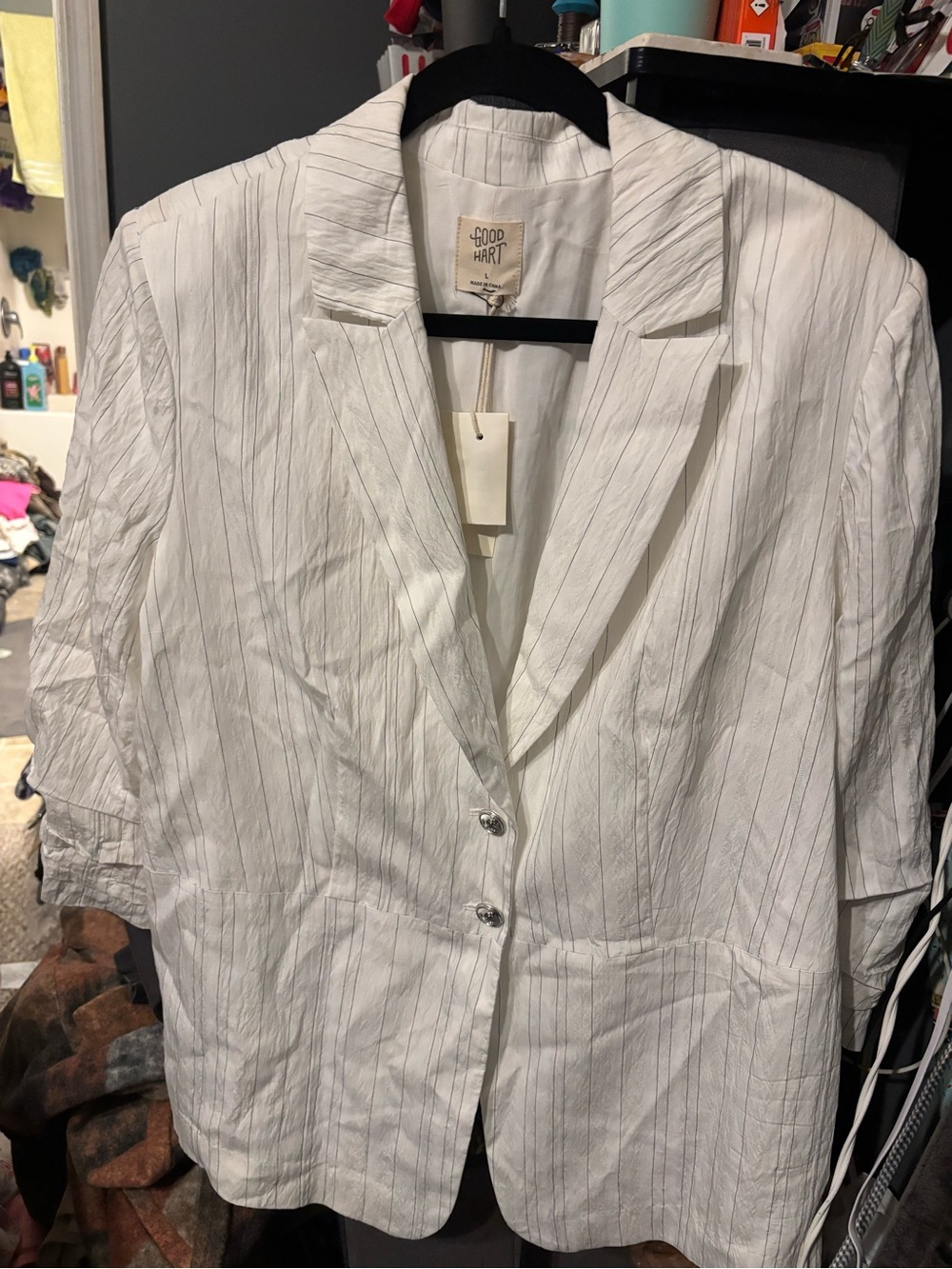 Matilda Jane Good Hart White Striped Linen-Blend Blazer Large
